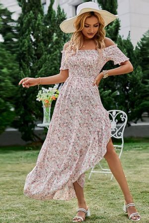 Robe Longue Rose Imprimé Champêtre